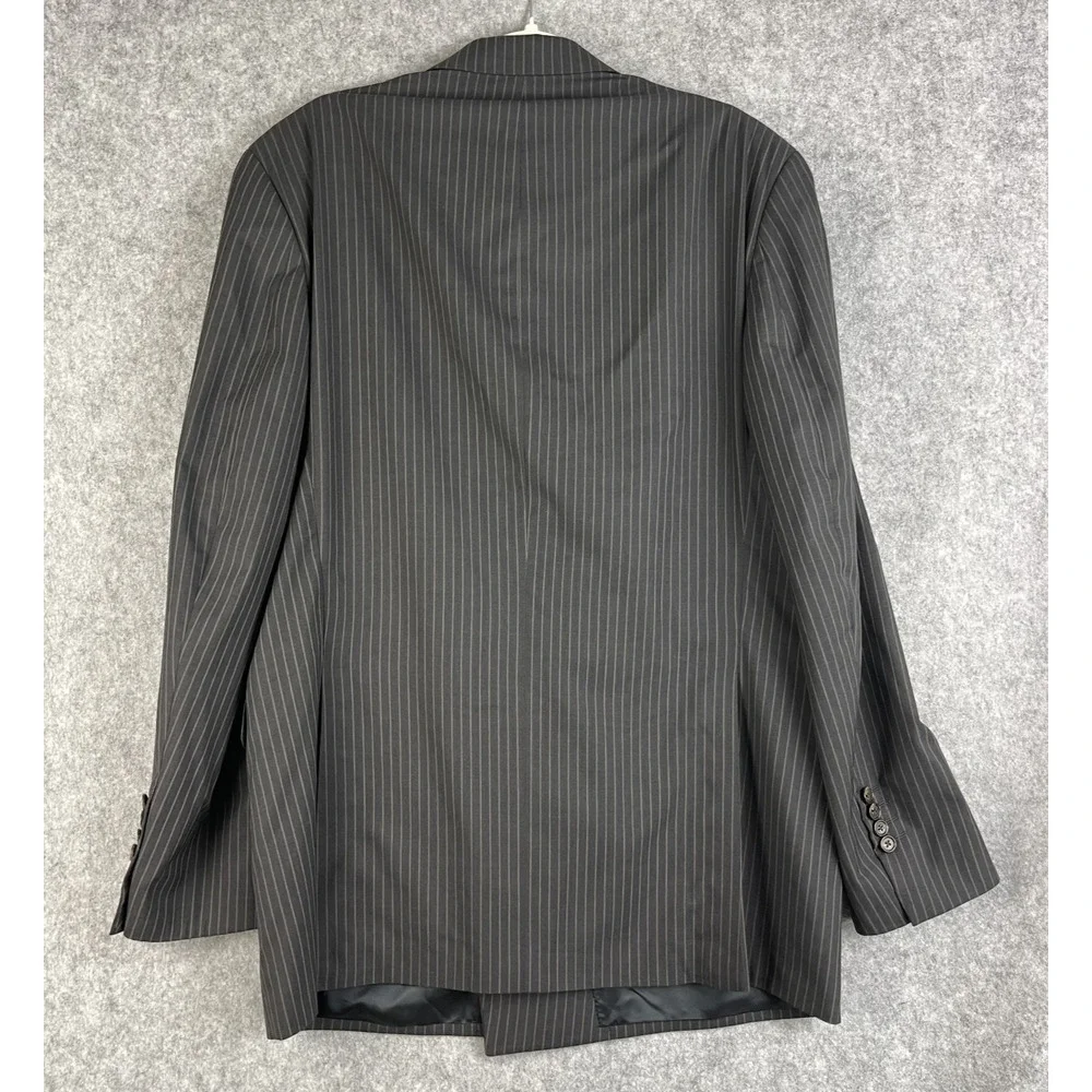 Ralph Lauren Blazer Sport Coat Mens 44L Dark‎ Gray Striped Double Breasted Peak